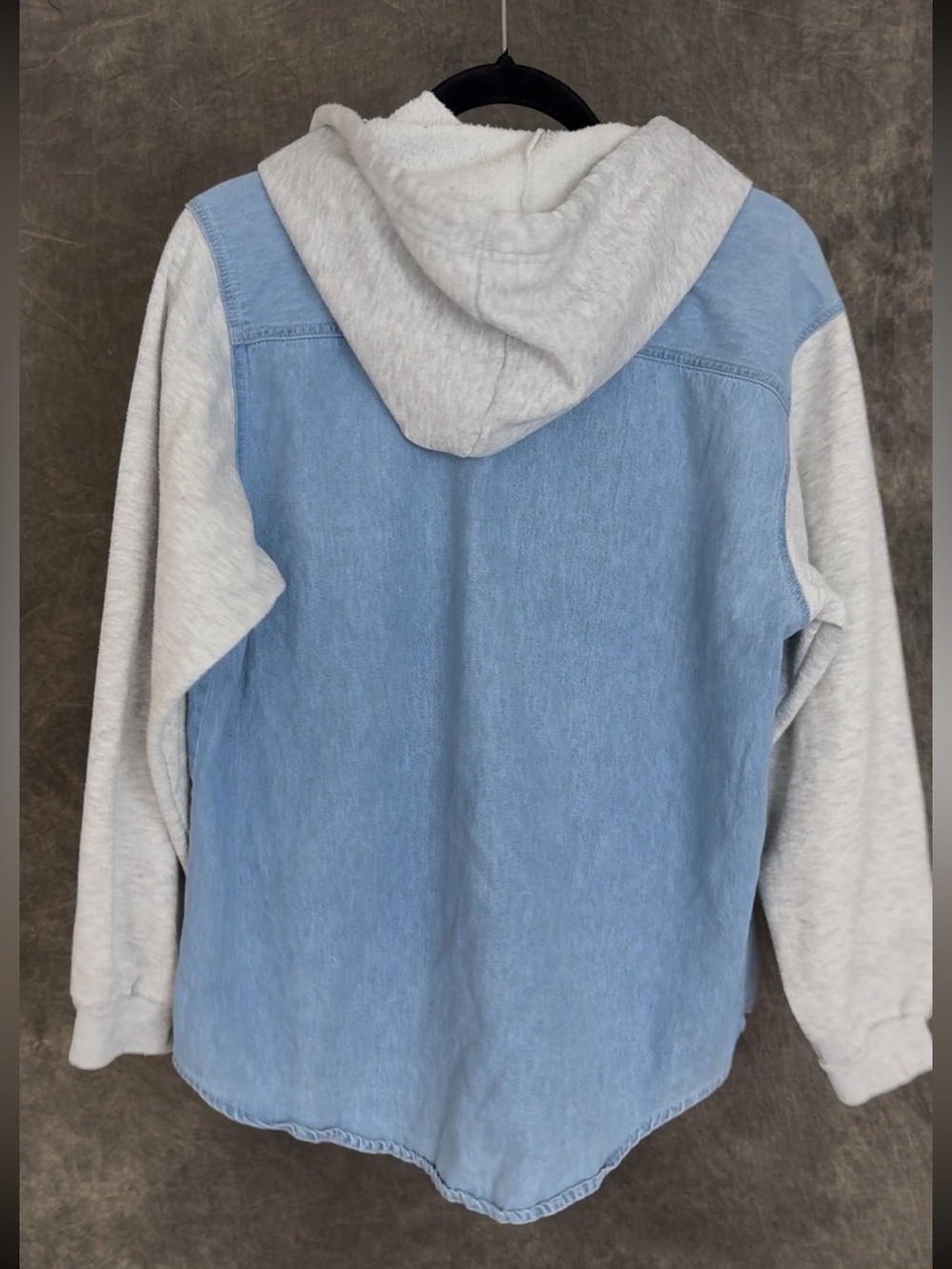 Disney Light Blue Denim Button-Front Shirt with Grey Hooded Sleeves - Picture 5 of 5